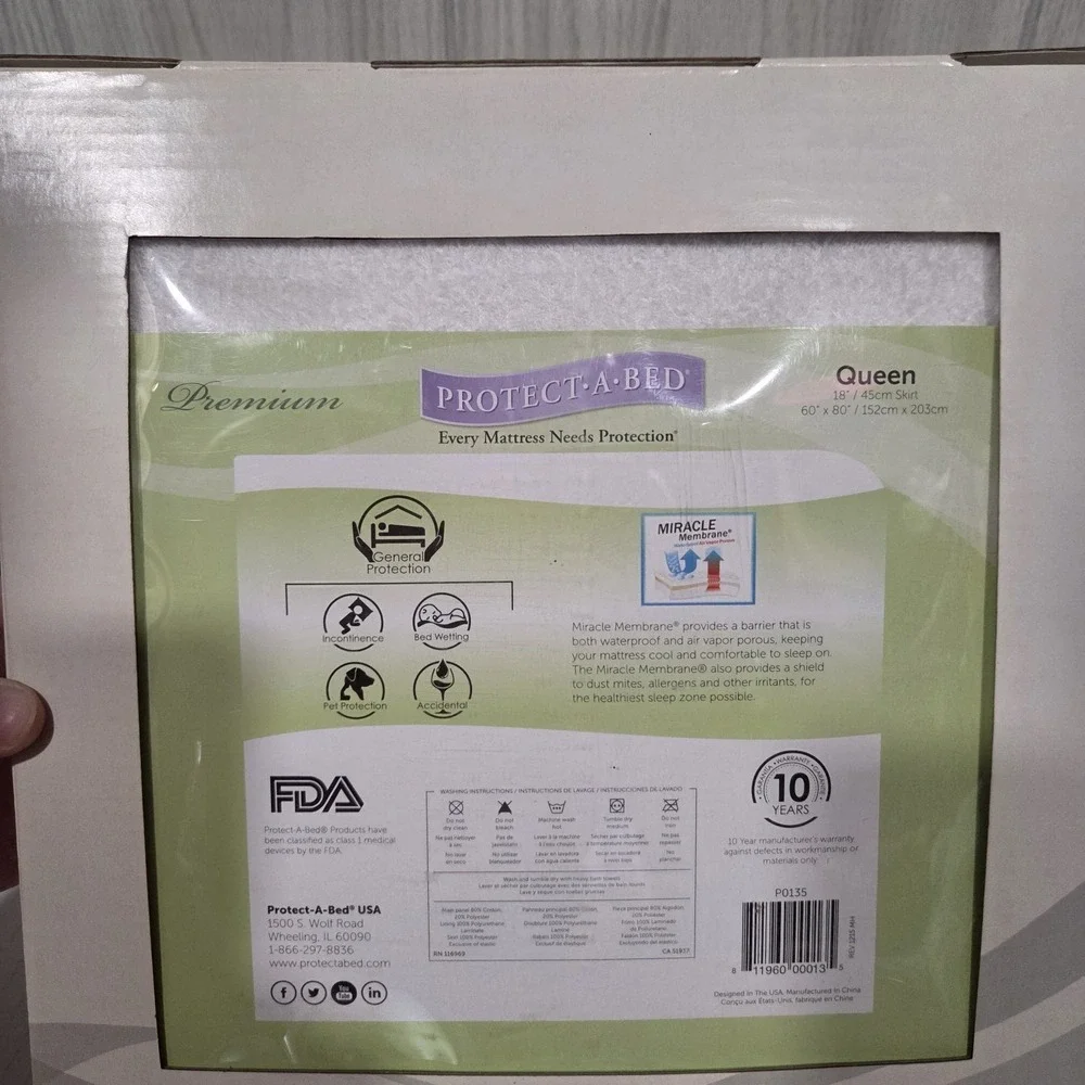 Protect-A-Bed Premium Cotton Terry Queen Mattress Protector Waterproof New